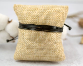 Black Waterproof Waxed Cord Bracelet, Adjustable Friendship Jewelry