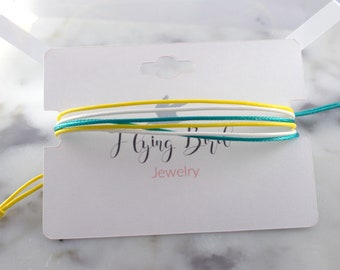 Teal, Yellow, White Waxed Cord Bracelet, Waterproof Adjustable String