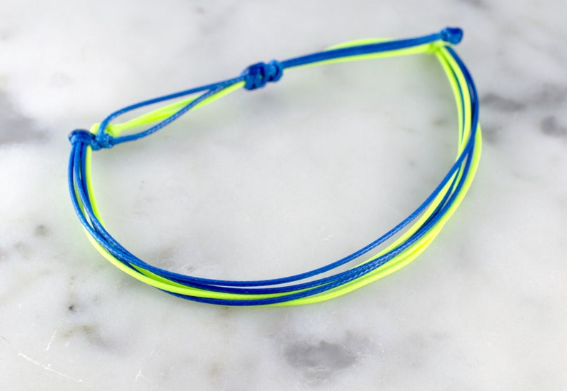 Waxed Cord Bracelet String Bracelet Waterproof Bracelet Friendship Bracelet Adjustable Bracelet Neon Green and Blue Waxed Cord Bracelet