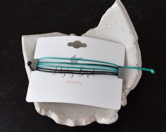 Black & Teal Waterproof Waxed Cord Bracelet | Adjustable, Minimalist