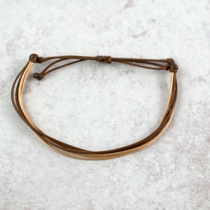 Pulsera de cordón encerado marrón, pulsera unisex ajustable e impermeable imagen 6