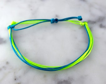 Electric Lime & Oceanside Waxed Cord Bracelet | Waterproof, Adjustable