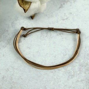 Pulsera de cordón encerado marrón, pulsera unisex ajustable e impermeable imagen 3