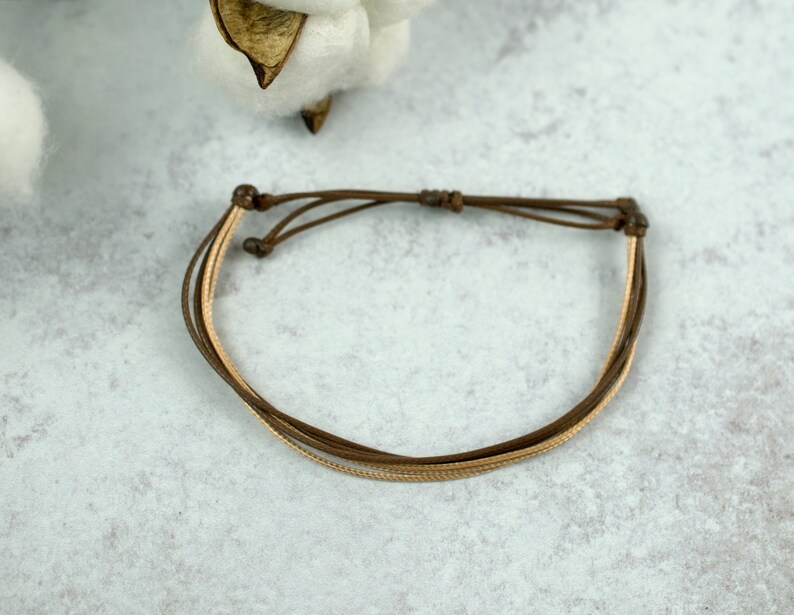 Pulsera de cordón encerado marrón, pulsera unisex ajustable e impermeable imagen 3