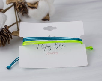 Waxed Cord Waterproof Bracelet, Electric Lime and Ocean Side, Adjustable