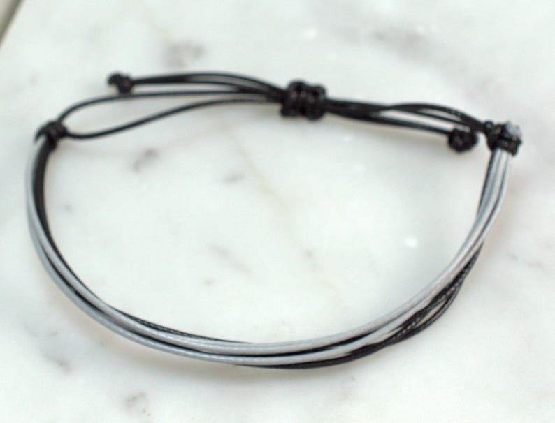 Waxed Cord Bracelet Black and Gray String Bracelet Etsy