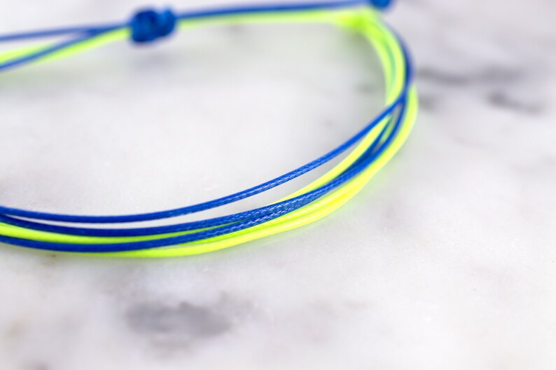 Waxed Cord Bracelet String Bracelet Waterproof Bracelet Friendship Bracelet Adjustable Bracelet Neon Green and Blue Waxed Cord Bracelet