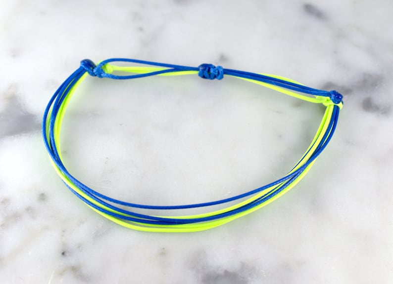 Waxed Cord Bracelet String Bracelet Waterproof Bracelet Friendship Bracelet Adjustable Bracelet Neon Green and Blue Waxed Cord Bracelet
