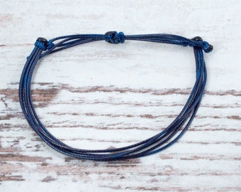 Navy Waxed Cord Bracelet | Waterproof Adjustable String Bracelet