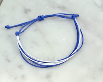 Blue and White Waxed Cord Bracelet | Waterproof Bracelet | Adjustable Bracelet | Cord Bracelet | Friendship Bracelet | Unisex Jewelry