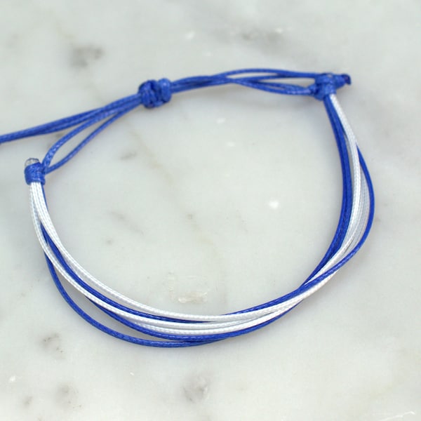 Blue and White Waxed Cord Bracelet | Waterproof Bracelet | Adjustable Bracelet | Cord Bracelet | Friendship Bracelet | Unisex Jewelry