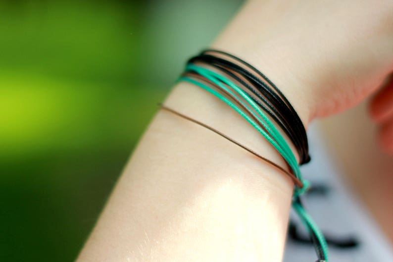Pulsera de cordón encerado marrón, pulsera unisex ajustable e impermeable imagen 8