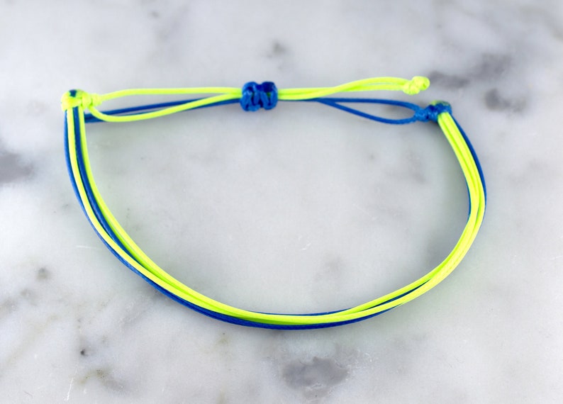 Waxed Cord Bracelet String Bracelet Waterproof Bracelet Friendship Bracelet Adjustable Bracelet Neon Green and Blue Waxed Cord Bracelet