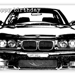 Carte d'anniversaire de voiture classique. BMW M3 1999 Dimensions au choix. Personnalisez-le !