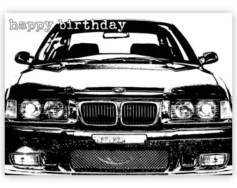 Classic car Birthday card. 1999 BMW M3 Choice of sizes. Personalise it!