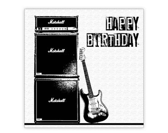 Guitar and amp birthday card. Personalise it! Choice of sizes.