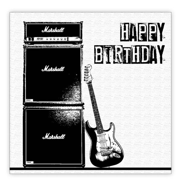 Guitar and amp birthday card. Personalise it! Choice of sizes.