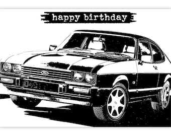 Classic car Birthday card. Ford Capri 280.  Choice of sizes. Personalise it!