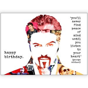 Carte d'anniversaire collage George Michael. Musique des années 80. Personnalisez-le ! Choix de tailles.