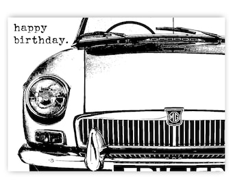Classic car Birthday card. MG MGB Roadster Choice of sizes. Personalise it!
