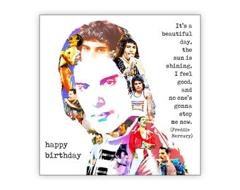 Freddie Mercury Birthday Card. Collage. 1970's 1980's 1990's. Choice of sizes. Personalise it!