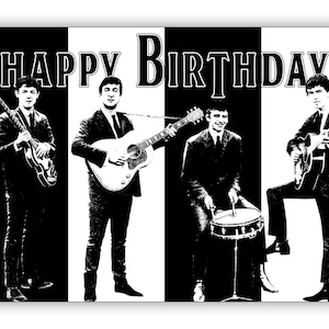 The Beatles Birthday card. Personalise it. Choice of sizes.