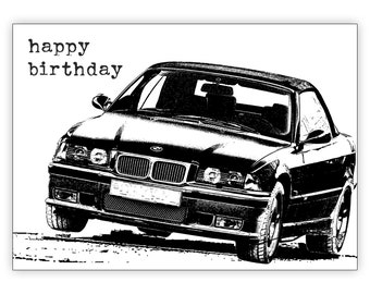 Classic Car Birthday Card. BMW 1996 E36 328i.Personalise it! Choice of sizes.