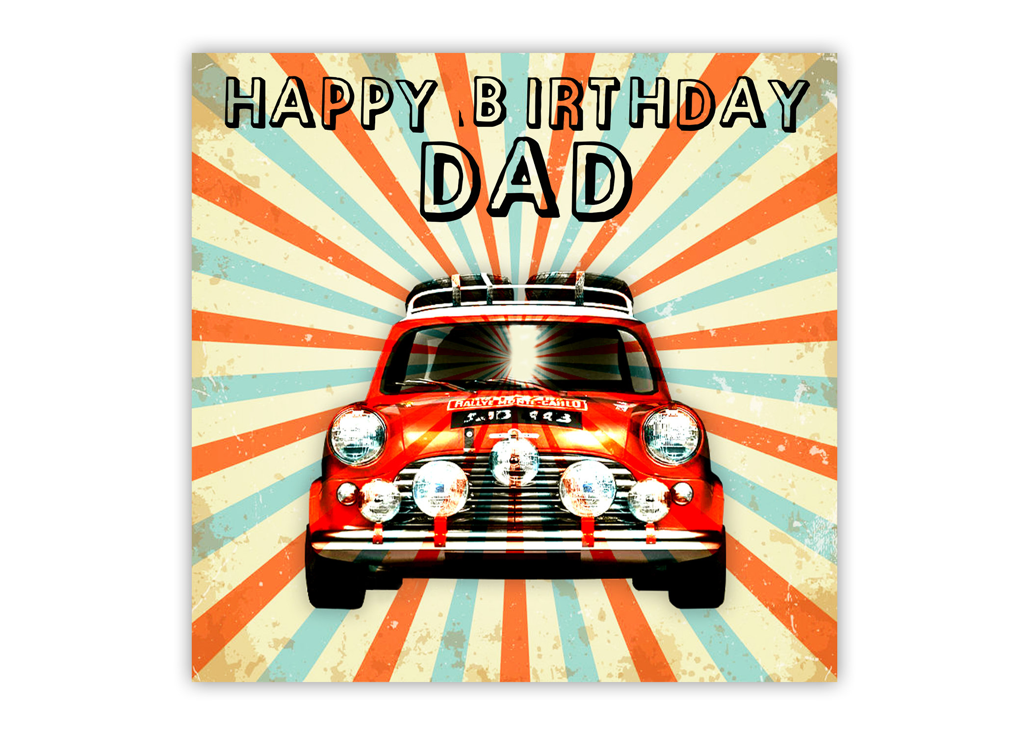 MINI COOPER Birthday Card. Classic Car. Vintage. Retro. Monte Carlo