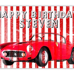 Carte d'anniversaire Ferrari. Voiture classique. Rétro. millésime. Personnalisez-le ! Papa. Fils. Oncle. N'importe quel nom. Choix de tailles.