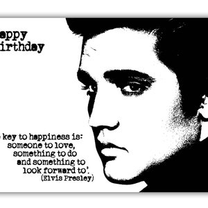 Carte d'anniversaire d'Elvis Presley. Carte rock and roll. Monochrome noir et blanc. Choix de tailles.