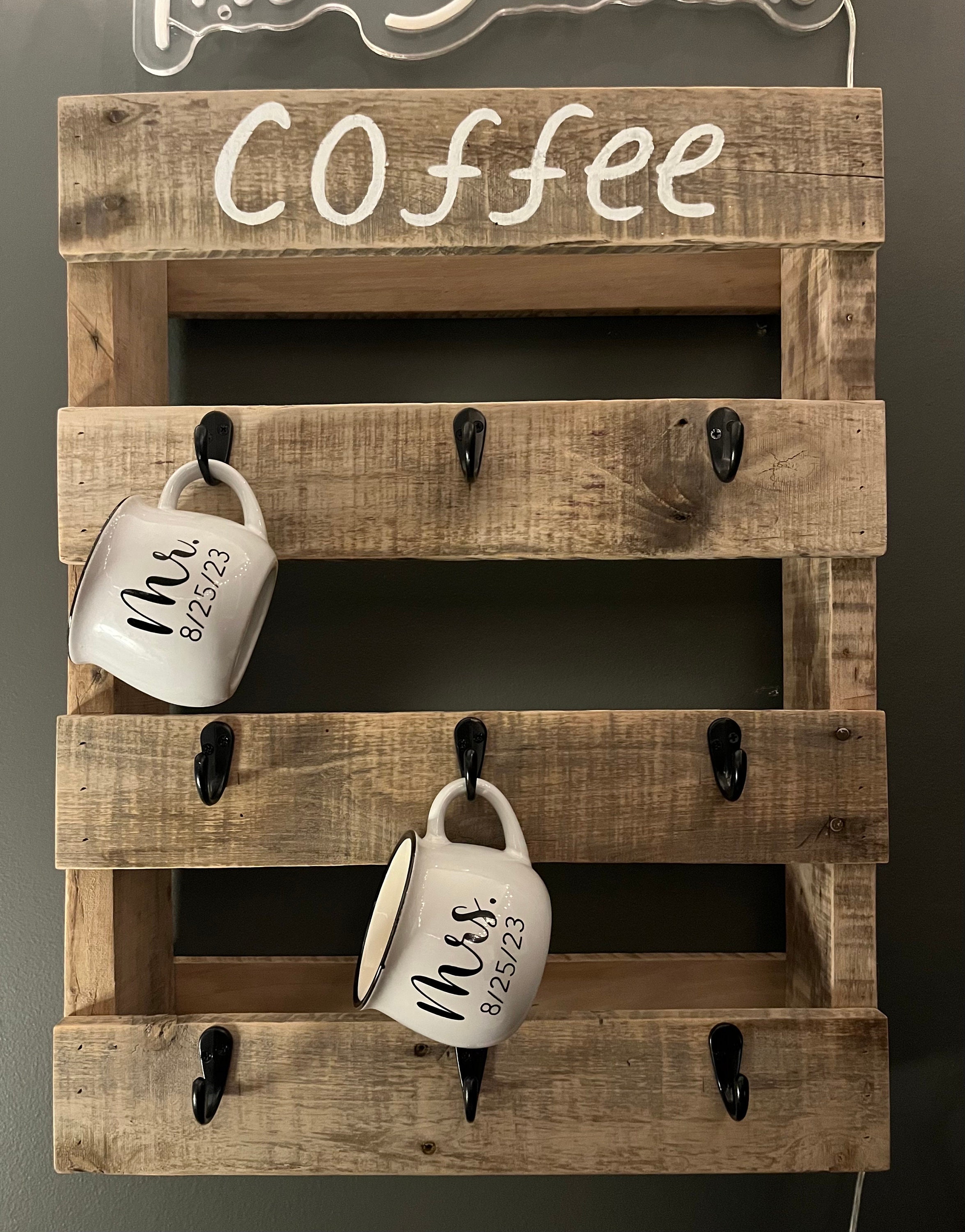 Wall Mounted Coffee Mug Display Rack, Rustic Burnt Wood Collectible Tr –  MyGift