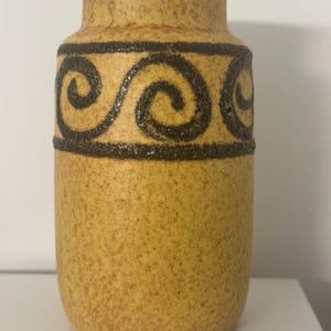 Jarrón de cerámica Scheurich de Alemania Occidental, lava gruesa, dorado, marrón, remolino 237-16