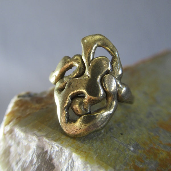 Molten Bronze Knot Ring, Artisan Abstract Design