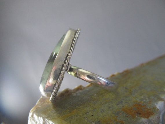 Moss Agate Teardrop Ring, Sterling Silver Pear Ca… - image 5