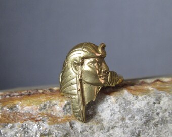 Bronze Pharaoh Ring, Artisan Cast Egyptian Arts and Crafts Revival, Size 7