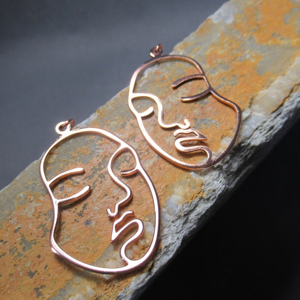 Rose Gold Dreaming Face Earrings, Abstract Pierced