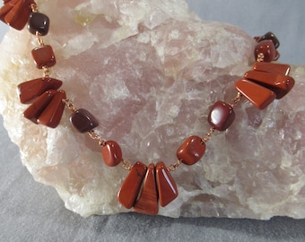 Scalloped Red Jasper Chain Necklace, Wrapped Copper