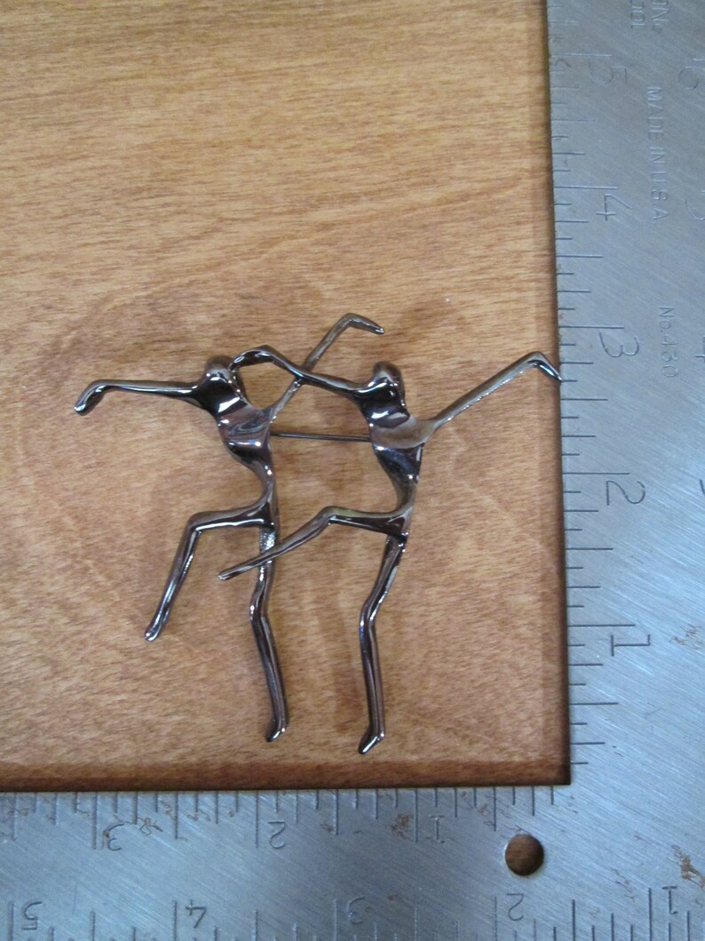 Modern Dance Brooch Sterling Silver Black Rhodium Pin Dancers Partners In Step