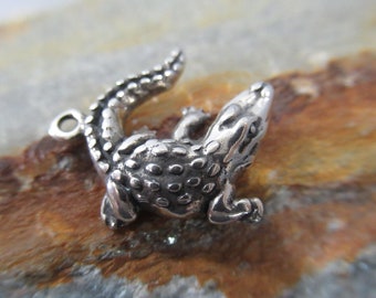 Wild Alligator Charm, Artisan Cast Sterling Silver