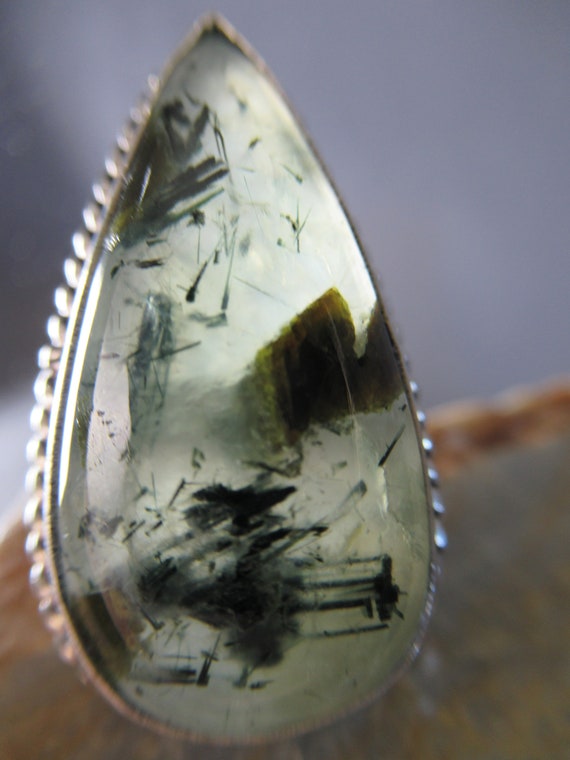 Moss Agate Teardrop Ring, Sterling Silver Pear Ca… - image 2