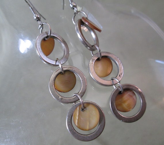 Beach Chic Earrings, Golden Mother of Pearl Disks