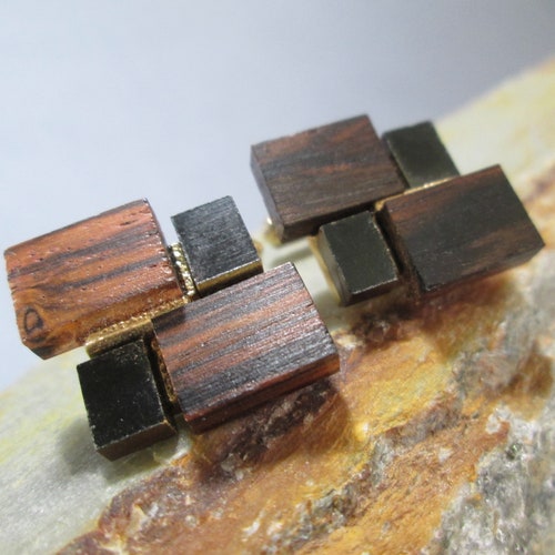 Architectural Redwood Cufflinks, Arts and Crafts Wood Tiles, Destino Gold shops Alloy