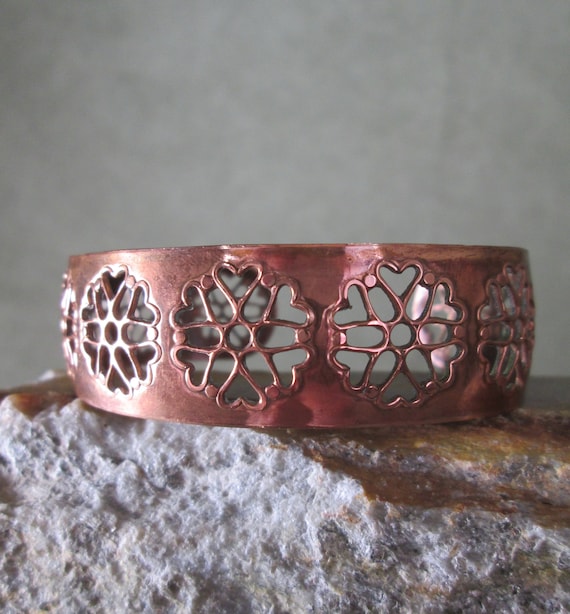 Copper Cuff Bracelet Delicate Floral Pierced Work Arts and | Etsy