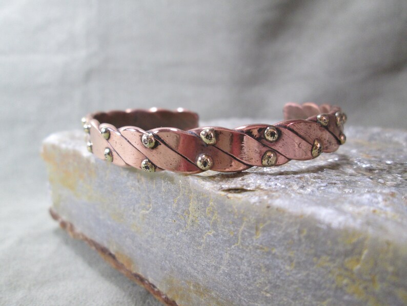 Mixed Metal Copper Cuff Bracelet Braided Copper With Brass Etsy
