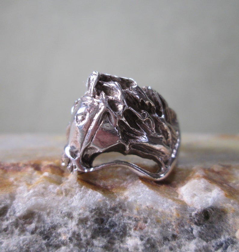 Bespoke Sterling Silver Ring Sculpted Horse Profile with Bridle and Mane Size 6 Equestrian Jewelry image 1