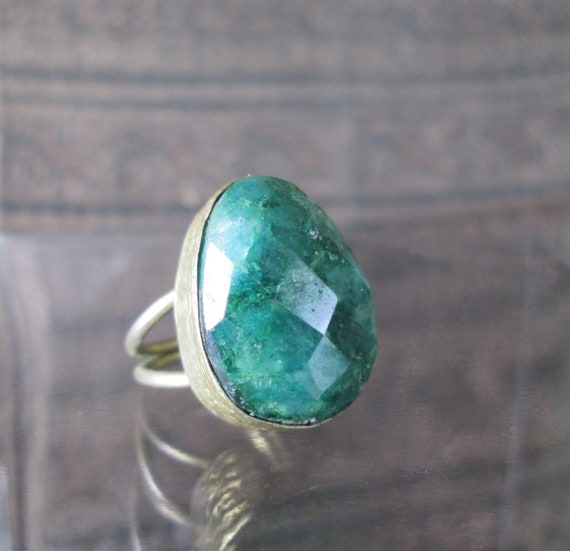 Natural Emerald Ring Arts & Crafts Huge Faceted Gemstone | Etsy