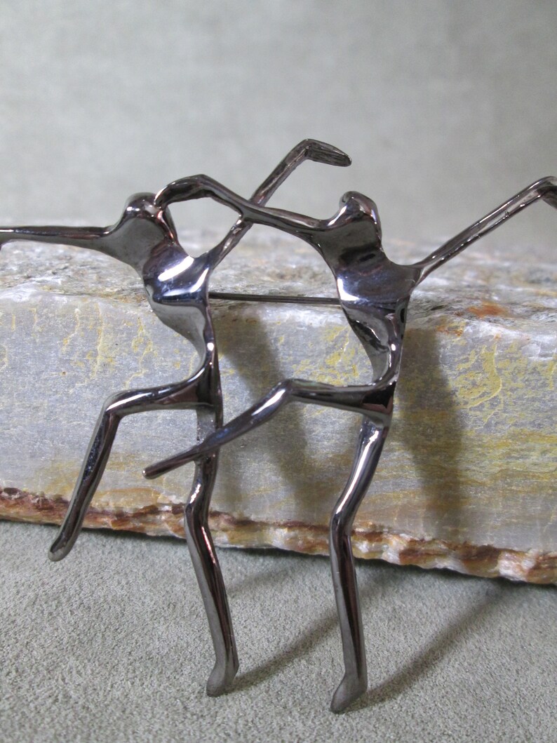 Modern Dance Brooch Sterling Silver Black Rhodium Pin Dancers Partners In Step