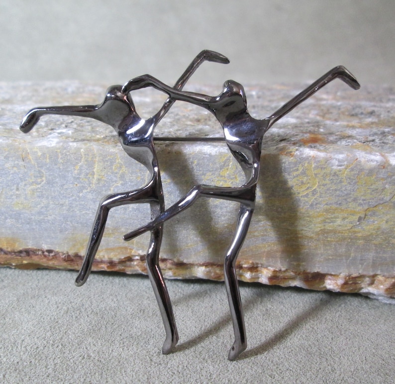 Modern Dance Brooch Sterling Silver Black Rhodium Pin Dancers Partners In Step