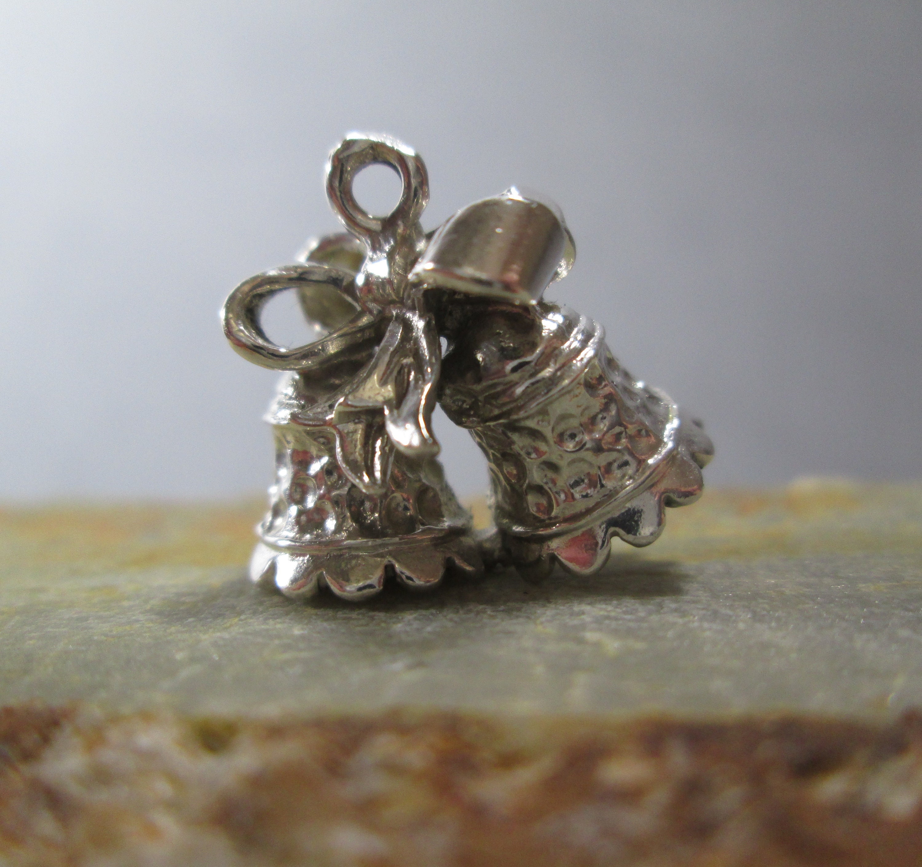 Charme Breloque Argent Sterling 925 - Cloche De Mariage Mobile (Moving Wedding Bell) - Vintage, 4.0 G, 3.0 Cm