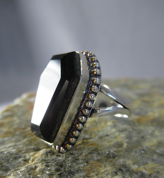 Onyx Coffin Ring, Black Onyx and Sterling Silver